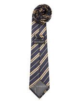 Woven Double Stripe Men's Neck Tie - Navy Blue Gold