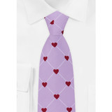 Men's Happy Valentine's Day Grid Hearts Pattern Neck Tie - Lavender