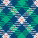 Men's Tartan Plaid Diagonal Pattern Neck Tie - Green Blue White