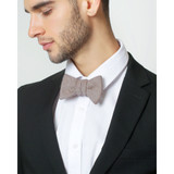 Wool Blend Herringbone Bow Tie - Tan/White