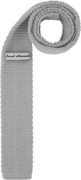 Men's Solid Color Knitted 2.5 inch Width Slim Neck Tie - Silver