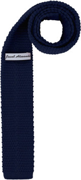 Men's Solid Color Knitted Extra Long Neck Tie - Navy Blue