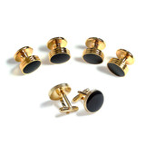 Gold and Black Round Cufflinks and Studs Set