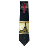 Crucifix and Church Pattern Novelty Tie - Black