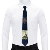 Crucifix and Church Pattern Novelty Tie - Navy