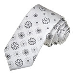 Floral Slim Tie - Silver Black