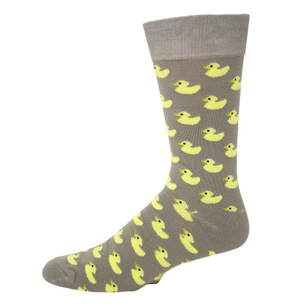 Men's Ducklings Pattern Crew Novelty Socks - Gray Yellow