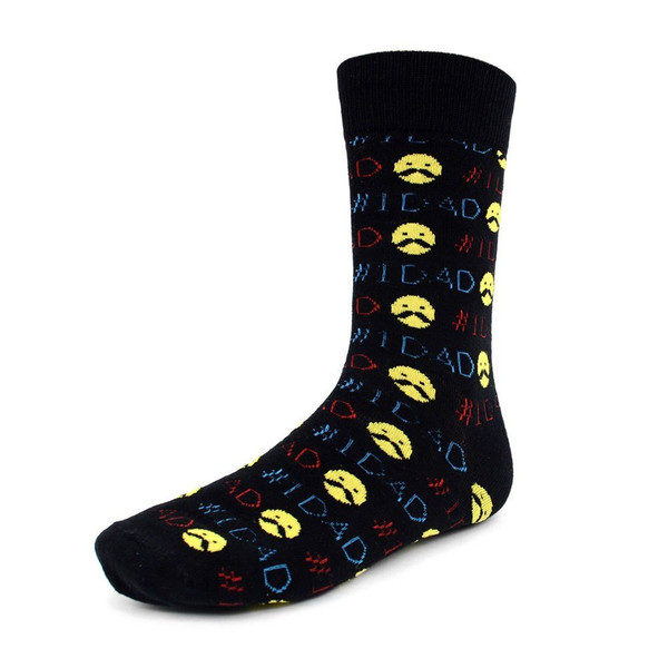 Men's # 1 Dad Mustache Emoji Pattern Crew Novelty Socks - Black
