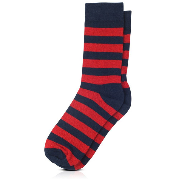 Men's College Stripe Navy Blue & Red Crew Dress Socks