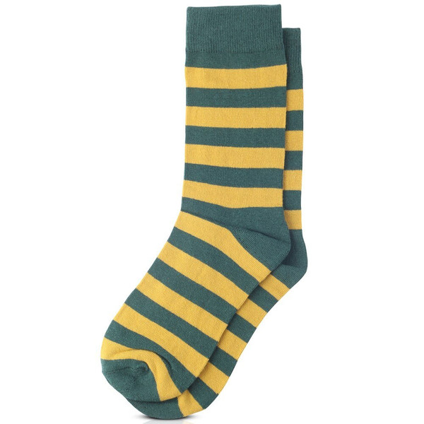 Men's College Stripe Green & Gold Crew Dress Socks