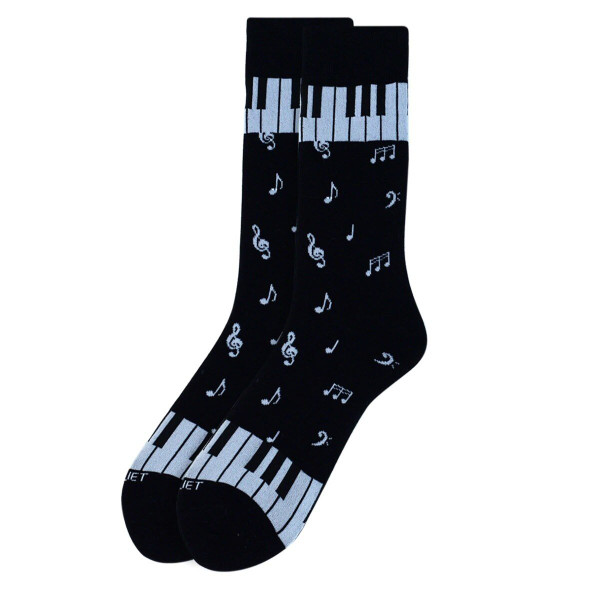 Men's Piano Premium Crew Novelty Socks - Black