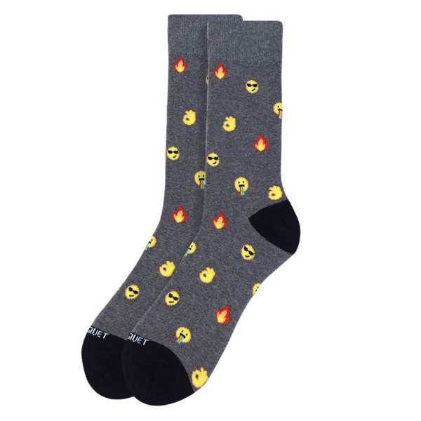 Men's Rainbow Cool Ok Emoji Pattern Premium Crew Novelty Socks - Gray