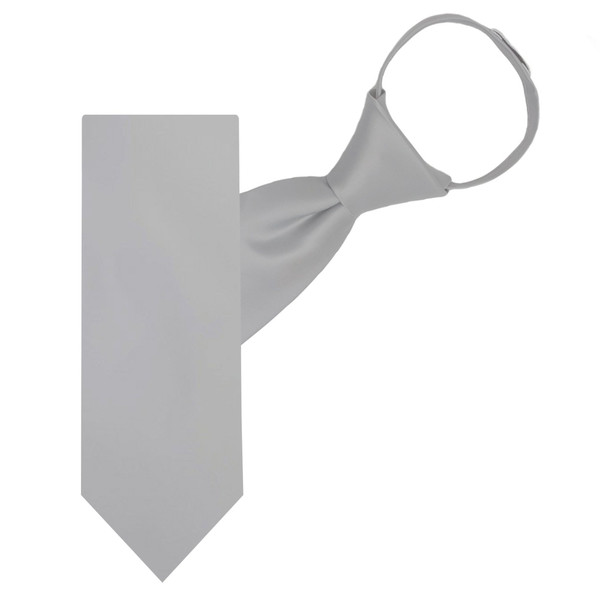 Men's Pre-Tied Zipper Solid Color Necktie - Platinum Silver