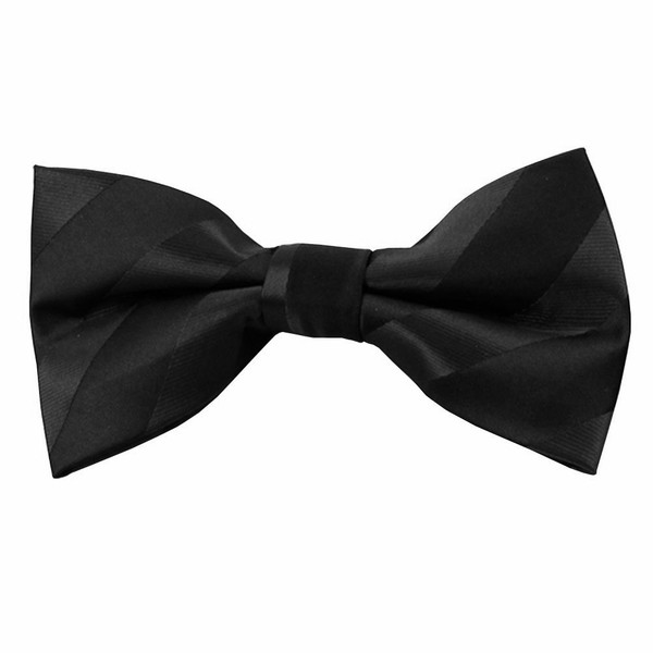 Solid Tonal Stripe Clip-On Bow Tie - Black