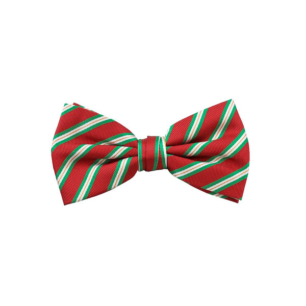 Red Green White Stripes Clip-On Bow Tie