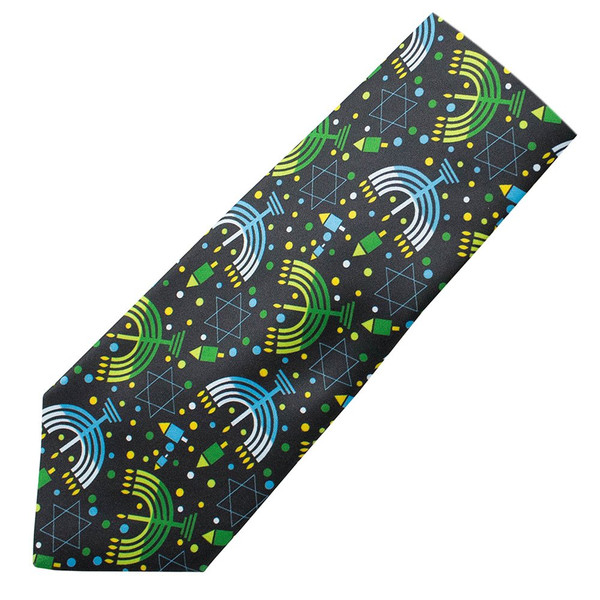 Hanukkah Candles Dreidel Tie