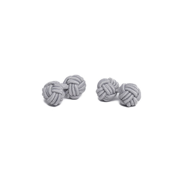 Pair of Solid Color Silk Knot Cufflinks - Platinum Silver