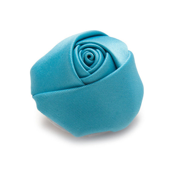 Satin Closed Rose Lapel Flower Pin - Turquoise