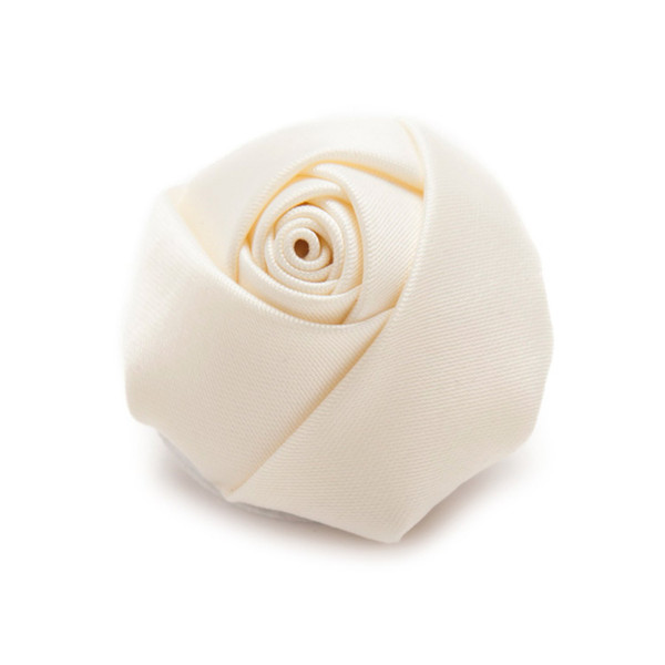 Satin Closed Rose Lapel Flower Pin - Cream