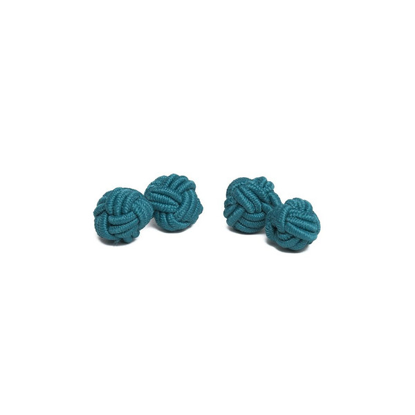 Pair of Solid Color Silk Knot Cufflinks - Teal Green