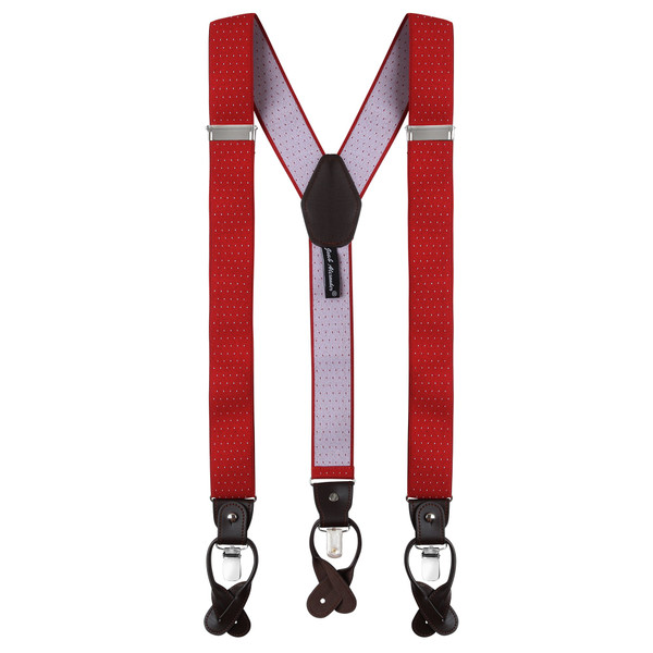 Small White Dots Suspenders - Red