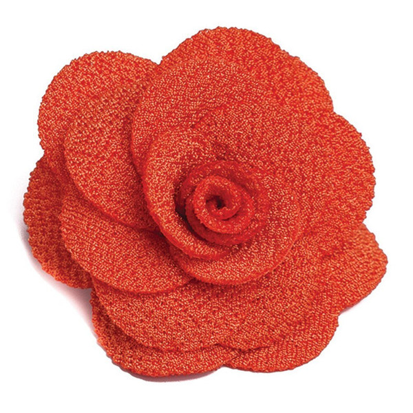 Double Knit Crepe Lapel Flower Pin - Bright Orange