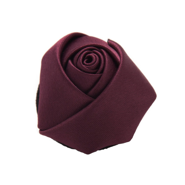 Satin Closed Rose Lapel Flower Pin - Burgundy