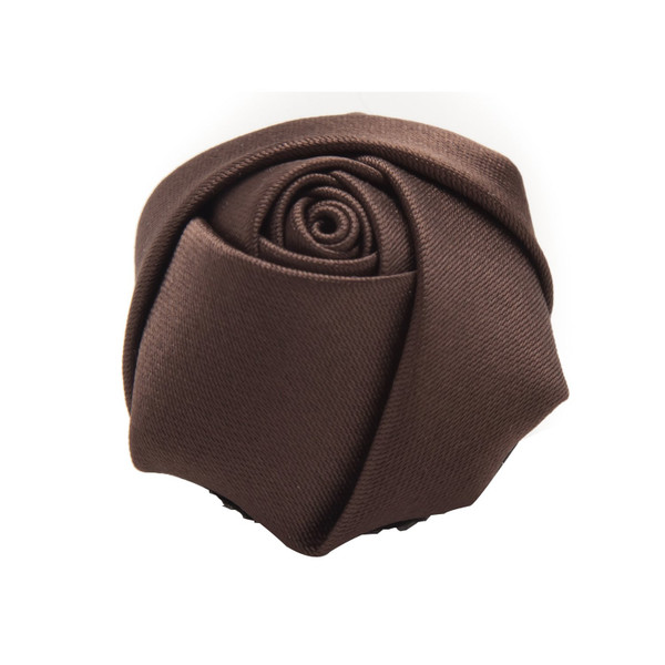 Satin Closed Rose Lapel Flower Pin - Brown