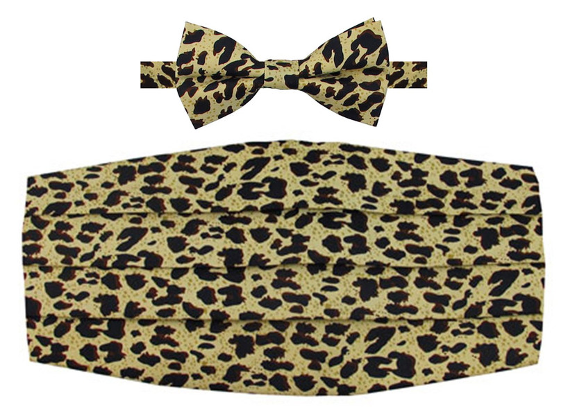 Men's Leopard Animal Print Cummerbund and Bow Tie Set