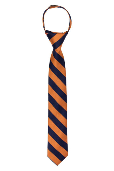 Kid's Woven Striped 14 inch Zipper Tie - Orange Navy