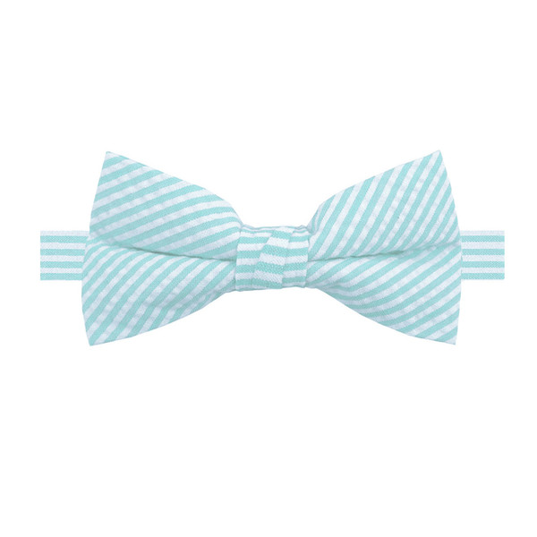 Banded Seersucker Striped Bow Tie - Turquoise