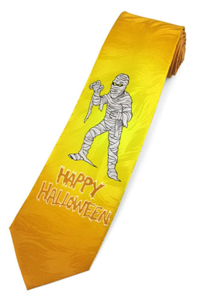 Men's Happy Halloween Mummy Bronze Regular Length Neck Tie