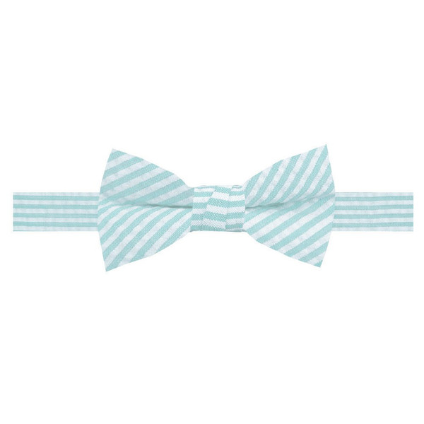 Kid's Seersucker Striped Banded Bow Tie - Turquoise