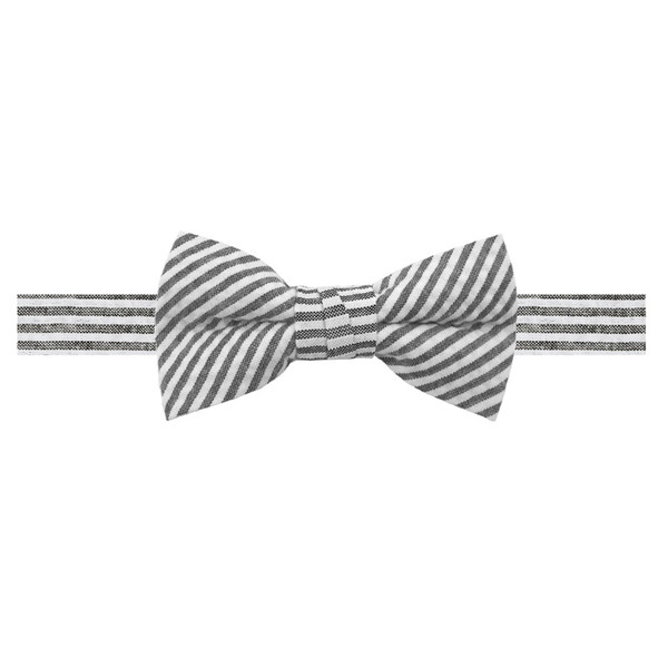 Kid's Seersucker Striped Banded Bow Tie - Black