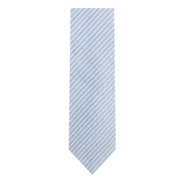 Seersucker Striped Slim Tie - Baby Blue