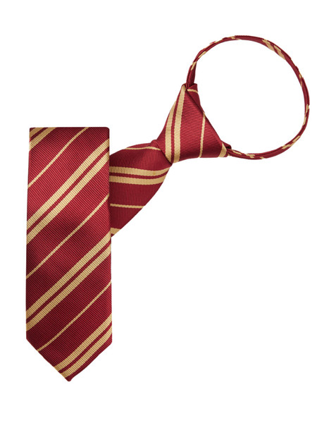 Kid's Woven Double Gold Stripe14 inch Zipper Tie - Burgundy