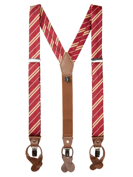 Woven Double Gold Stripe Suspenders - Burgundy