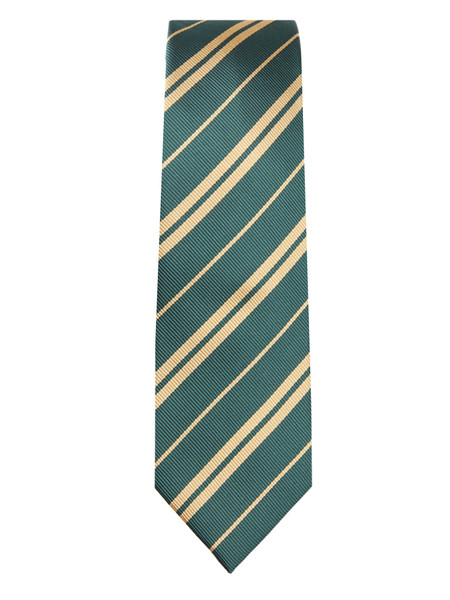 Woven Double Gold Stripe Slim Tie - Hunter