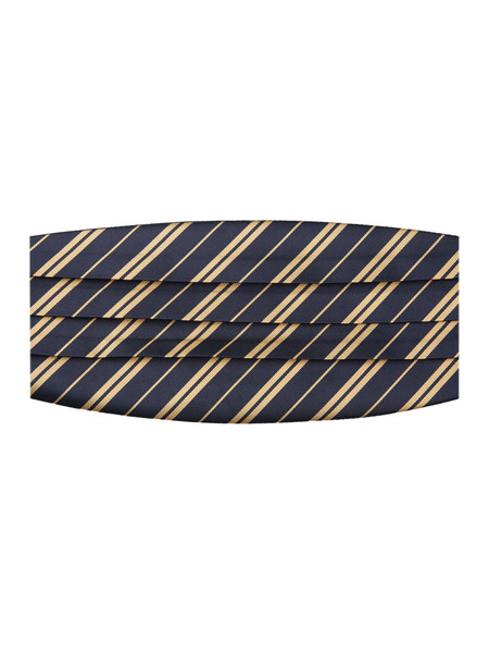 Woven Double Gold Stripe Cummerbund - Navy