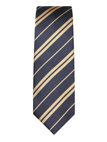 Woven Double Gold Stripe Slim Tie - Navy