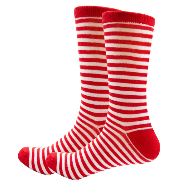 Men's Red and White Stripe Candy Cane Socks