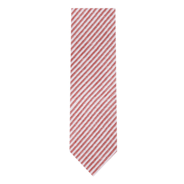 Seersucker Striped Slim Tie - Red