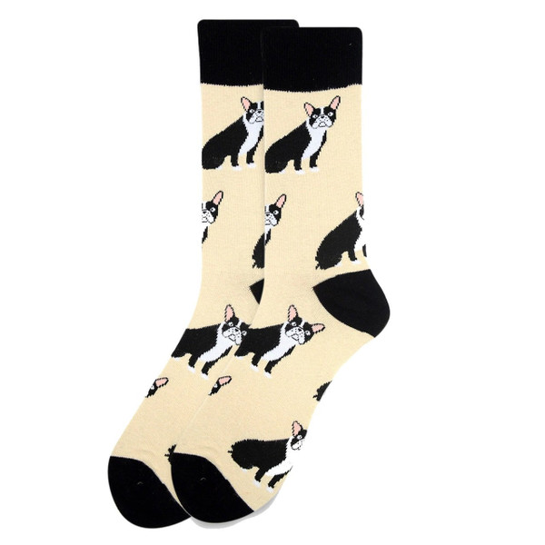 Men's Sitting French Bulldog Crew Novelty Socks - Beige