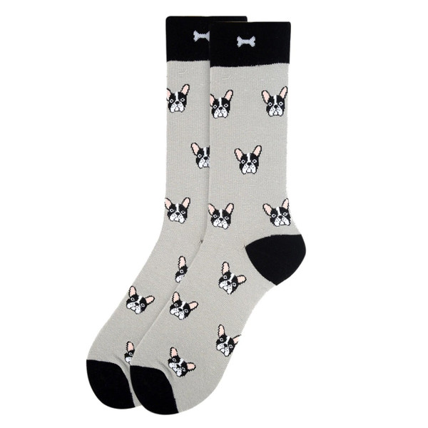 Men's French Bulldog Crew Novelty Socks - Gray