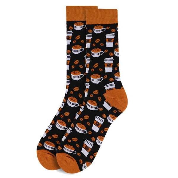 Pair of Men's Coffee Cups Crew Novelty Socks - Brown