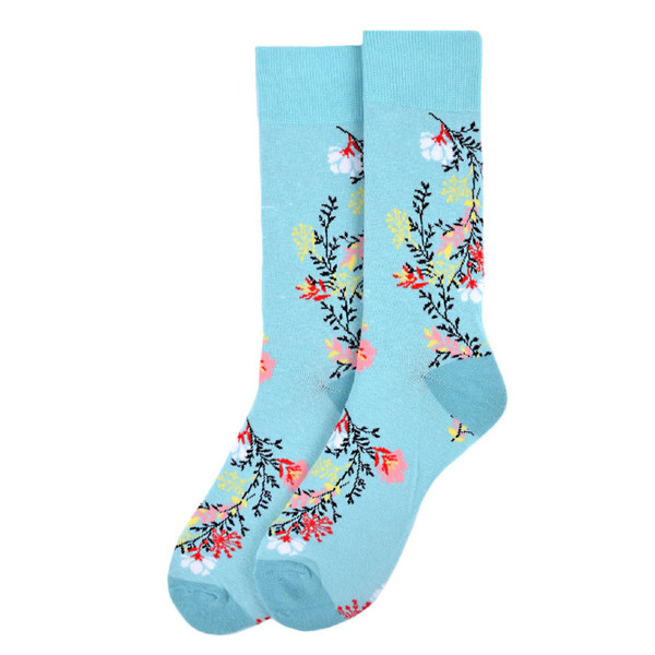 Pair of Men's Floral Pattern Crew Socks - Sky Blue