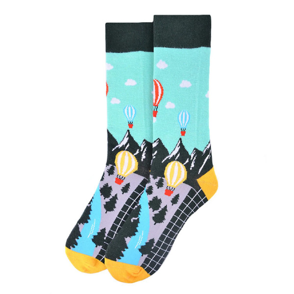 Pair of Men's Hot Air Balloon Crew Novelty Socks - Green