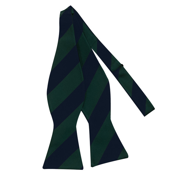 Silk Wide Stripes Self-Tie Bow Tie - Green Navy