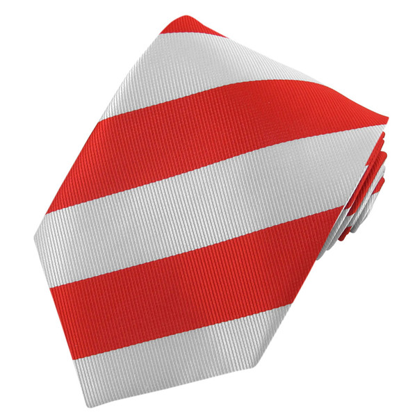 Wide-Striped Extra Long Tie - Silver Red