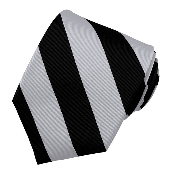 Silk Wide-Striped Tie - Silver Black